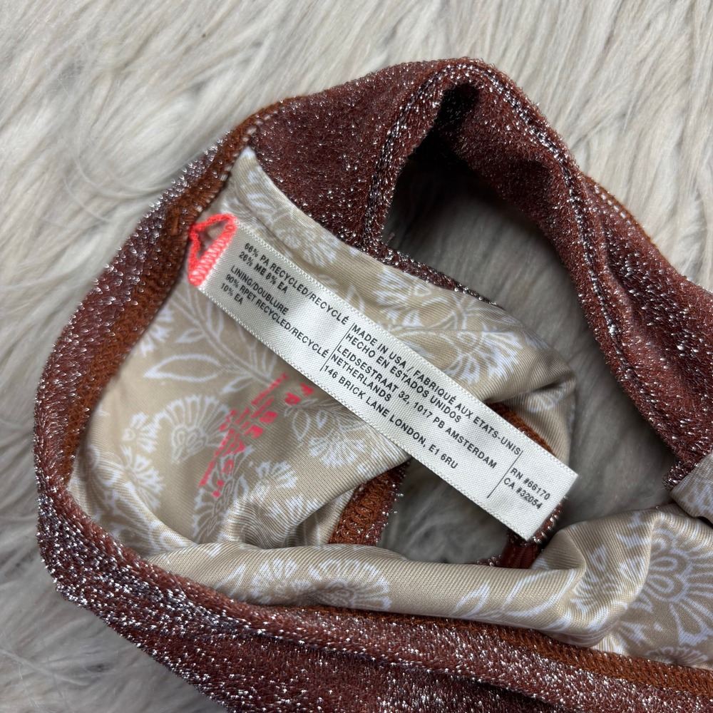 Free People Beach Women's S Brown Lurex Glitter Farrah Crop Bikini Top - Picture 3 of 6